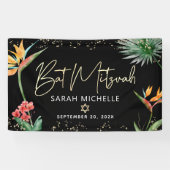 Bat Mitzvah Tropical Palm Leaf Zwart Goud Welkom Spandoek (Horizontaal)