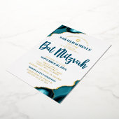 Bat Mitzvah Turquoise Agaat Vet Script Echt Goud Folie Uitnodiging (Gedraaid)