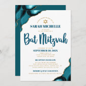 Bat Mitzvah Turquoise Agate Script 2 Venue Modern Kaart (Voorkant / Achterkant)