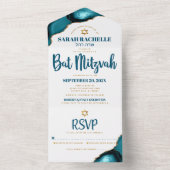 Bat Mitzvah Turquoise Agate Script Bold Modern All In One Uitnodiging (Binnen)