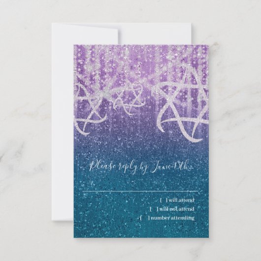 Bat Mitzvah Turquoise Blauw Paarse Extra Sparkly RSVP Kaartje (Voorkant)