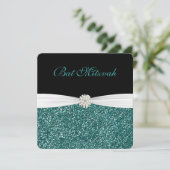 Bat Mitzvah, Turquoise Glitter, Uitnodigingen (Staand voorkant)