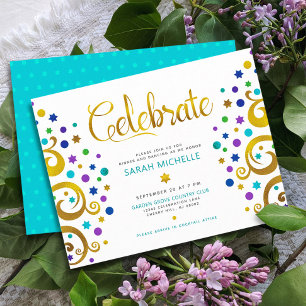 Bat Mitzvah Turquoise Goud Folie Boom des Levens V Informatiekaartje