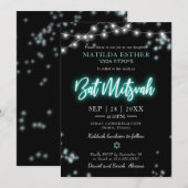 Bat Mitzvah Turquoise Neon Thema Kaart (Voorkant / Achterkant)