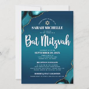 Bat Mitzvah Turquoise Ombre Agate Script Modern Kaart