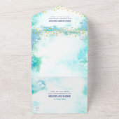 Bat Mitzvah turquoise waterverf Gold script girly All In One Uitnodiging (Buitenkant)