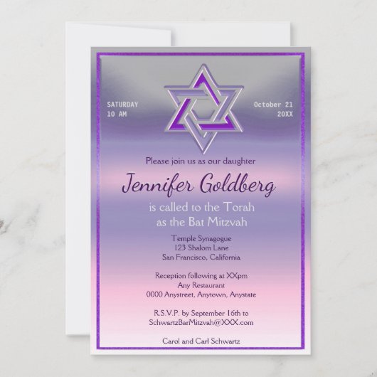 Bat Mitzvah Uitnodiging (Voorkant)