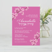 Bat Mitzvah Uitnodiging Annabelle Roze Blossom (Staand voorkant)
