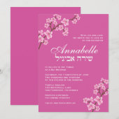 Bat Mitzvah Uitnodiging Annabelle Roze Blossom (Voorkant / Achterkant)
