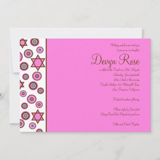 Bat Mitzvah Uitnodiging Devyn Roos Roze (Voorkant)
