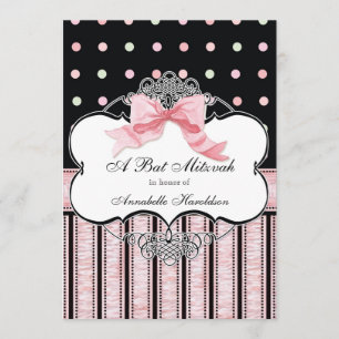 Bat Mitzvah Uitnodiging - Franse Bow Dot Swirl