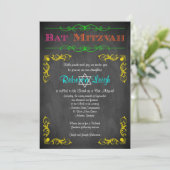 Bat Mitzvah Uitnodiging | Neon Chalkboard (Staand voorkant)