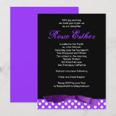 Bat Mitzvah Uitnodiging Rosie Paarse Bow Black (Voorkant / Achterkant)