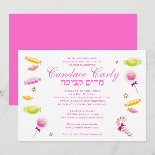 Bat Mitzvah Uitnodiging Snoep Candyland Theme (Voorkant / Achterkant)
