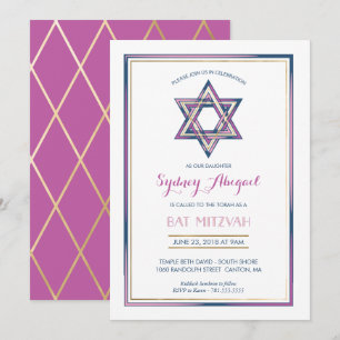 Bat Mitzvah Uitnodiging - Ster van David w/Gold