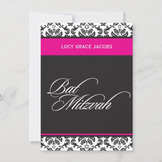 BAT MITZVAH UITNODIGINGEN:: damask1 Kaart (Voorkant)