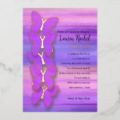 Bat Mitzvah Vlinder Roze Paarse Waterverf Folie Uitnodiging (Voorkant)