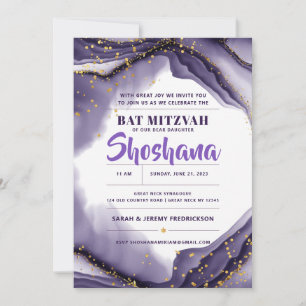 Bat Mitzvah Waterverf Agate Glitter Paars Kaart