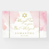 Bat Mitzvah Waterverf Banner Abstract Roze Verguld (Horizontaal)