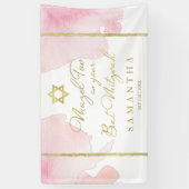 Bat Mitzvah Waterverf Banner Abstract Roze Verguld (Verticaal)