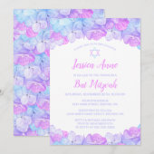 Bat Mitzvah Waterverf Bloemen Roze Blauw Hydrangea Kaart (Voorkant / Achterkant)