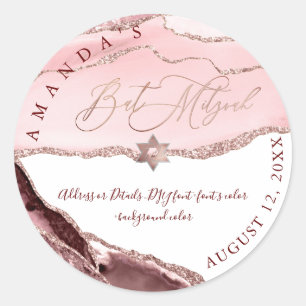 Bat Mitzvah, Waterverf Blush Burgundy Agate Ronde Sticker