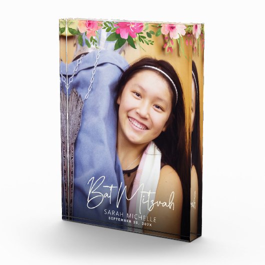 Bat Mitzvah Waterverf Floral Chic Script Keepomwil Fotoblokken (Rechts)