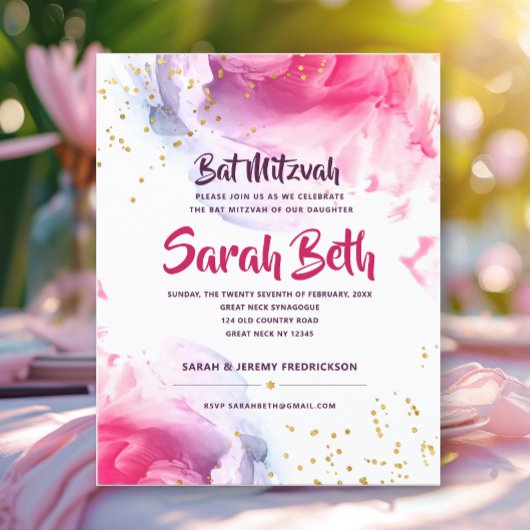 Bat Mitzvah Waterverf Glitter Budget Invlicitation