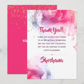 Bat Mitzvah Waterverf Glitter Hartelijk dank Bedankkaart (Voorkant / Achterkant)