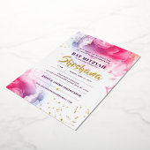 Bat Mitzvah Waterverf Glitter Invitation REAL Folie Uitnodiging (Gedraaid)