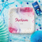 Bat Mitzvah Waterverf Glitter Pink Paars Paper P Papieren Bordje (Feest)