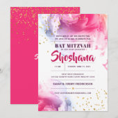 Bat Mitzvah Waterverf Glitter Uitnodiging (Voorkant / Achterkant)