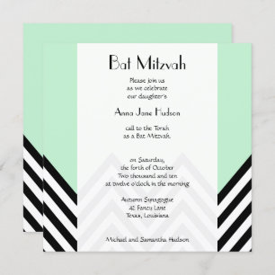 Bat Mitzvah - Zigzag, Chevron - Mint Green, Black Kaart