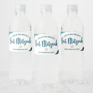 Bat Mitzwa Eenvoudig Modern Turquoise Goud Agaat Waterfles Etiket