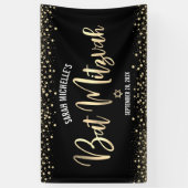 Bat Mitzwa Moderne Zwarte Gouden Folie Glitterscri Spandoek (Verticaal)