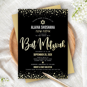Bat Mitzwa zwart elegant modern schrifttype echt g Folie Uitnodiging