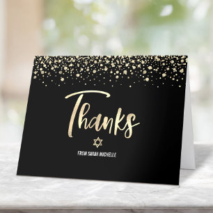 Bat Mitzwa Zwarte Gouden Glitter Folie Elegant Sch Bedankkaart