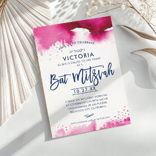 BAT MITZWAH moderne bescheiden donkerroze waterver Kaart