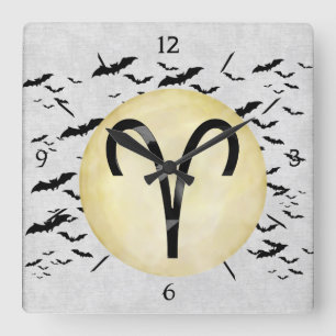 Bat Moon Aries Vierkante Klok