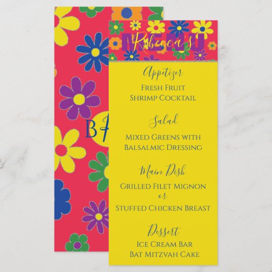 Bat of Bar Mitzvah Elegant Flowered Food Menu (Voorkant / Achterkant)