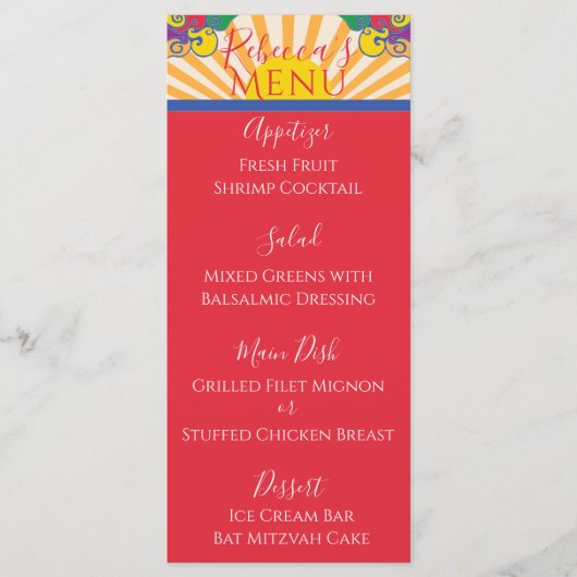 Bat of Bar Mitzvah Elegant Sparkly Swirl Food Menu (Voorkant)