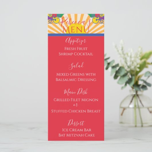 Bat ou Bar Mitzvah Elegant Sparkly Swirl menu de n (Debout devant)