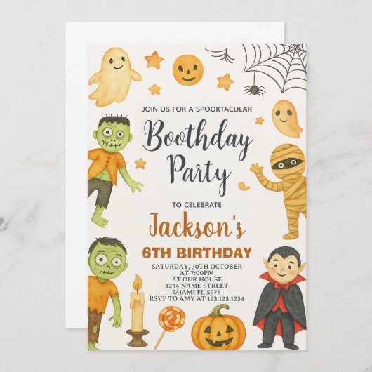 Bat Party Enfants Halloween Invitation anniversair (Devant / Derrière)