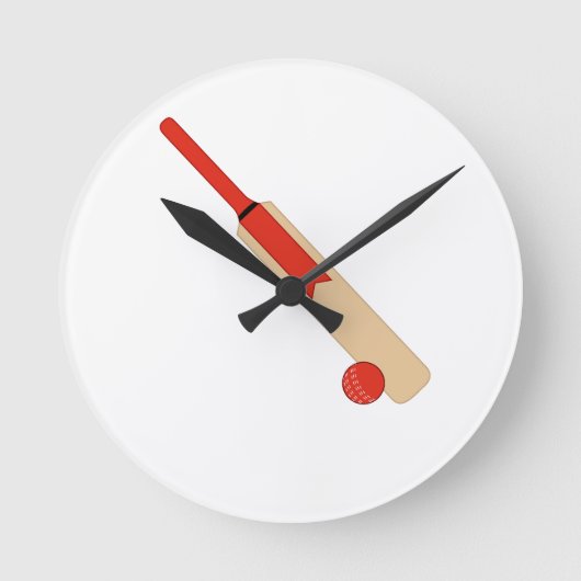 Bat rouge de cricket et horloge murale de balle (Recto)