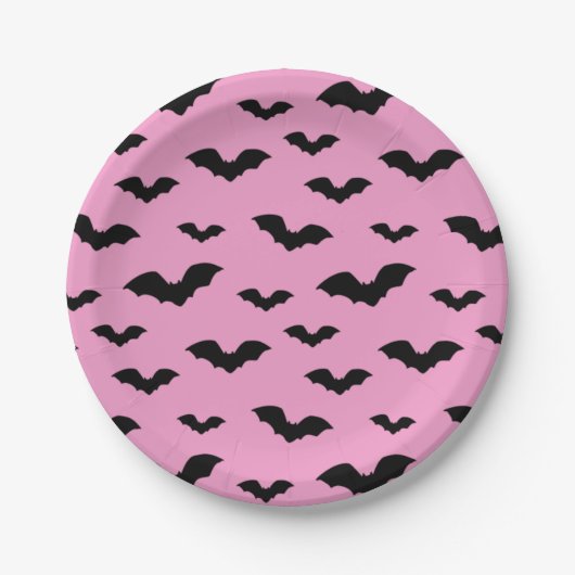 Bat silhouettes in pink papieren bordje (Voorkant)