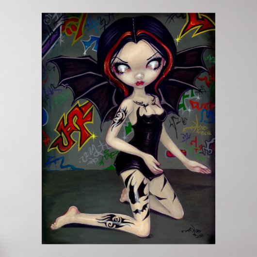 Bat Tattoos urban fairy tribal graffiti Art Print (Voorkant)