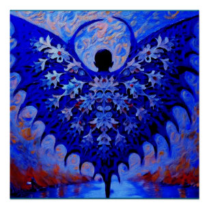 Bat Wing Creature Met Geweldige Blauwe Vleugelspre Perfect Poster