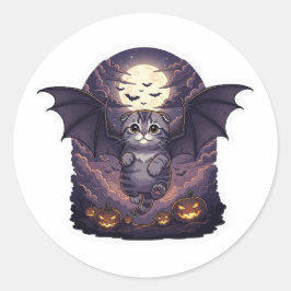 Bat Wing Fold - Schotse Vouw Bat Cat Halloween Ronde Sticker