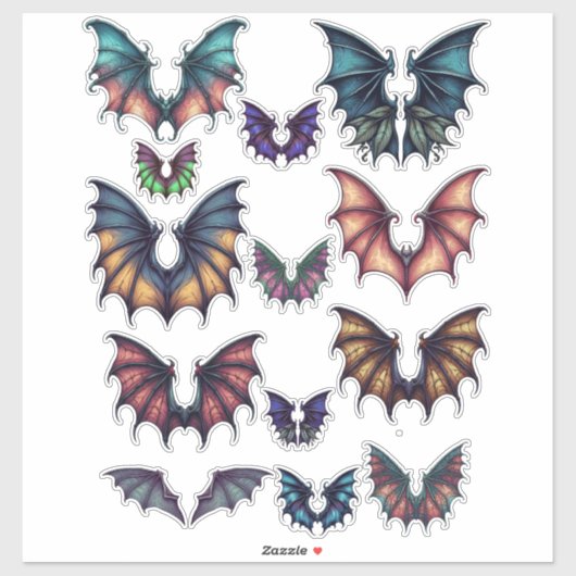 Bat Wings Kleurenillustraties ARt Collage sheet Sticker (Vel)