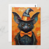 Bat with Patchwork Witch Hat Briefkaart (Voorkant / Achterkant)
